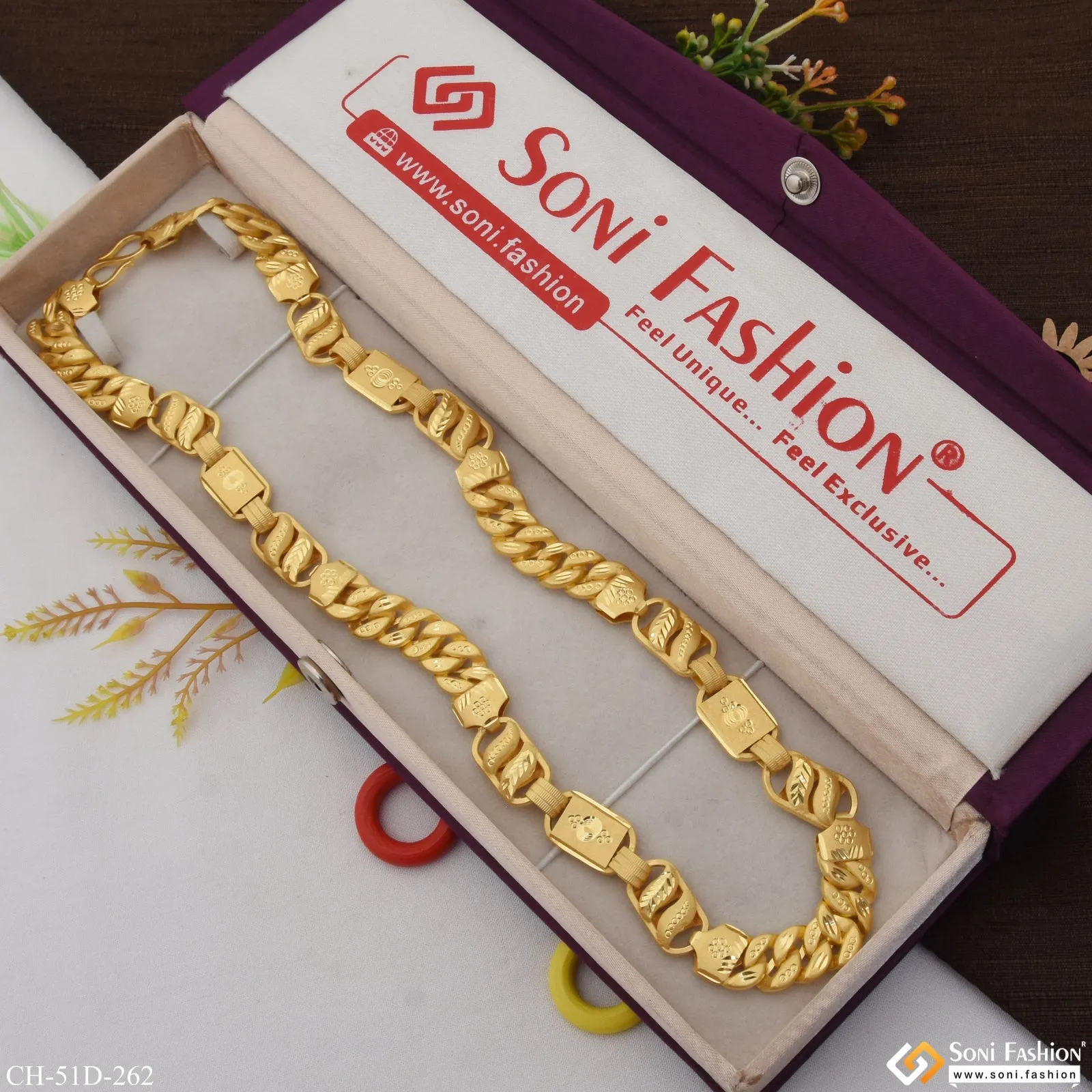 1 Gram Gold Plated 3 In 1 Glittering Design Rajwadi Chain for Men - Style D262