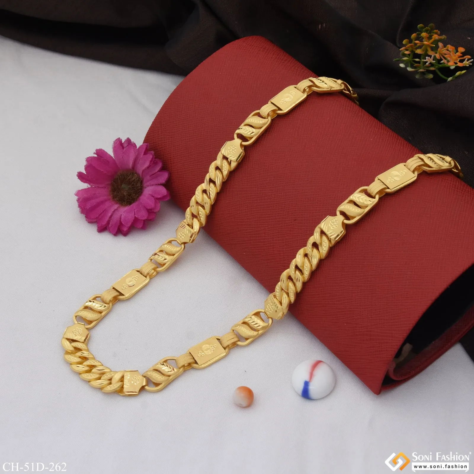 1 Gram Gold Plated 3 In 1 Glittering Design Rajwadi Chain for Men - Style D262