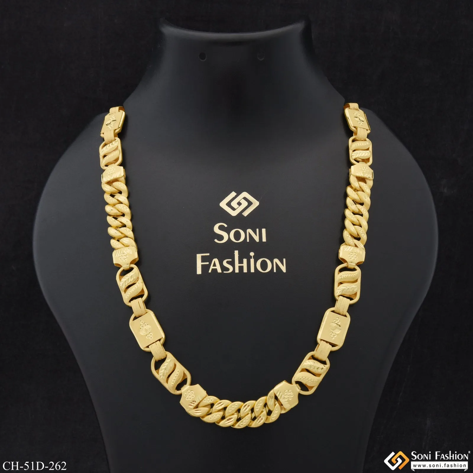 1 Gram Gold Plated 3 In 1 Glittering Design Rajwadi Chain for Men - Style D262