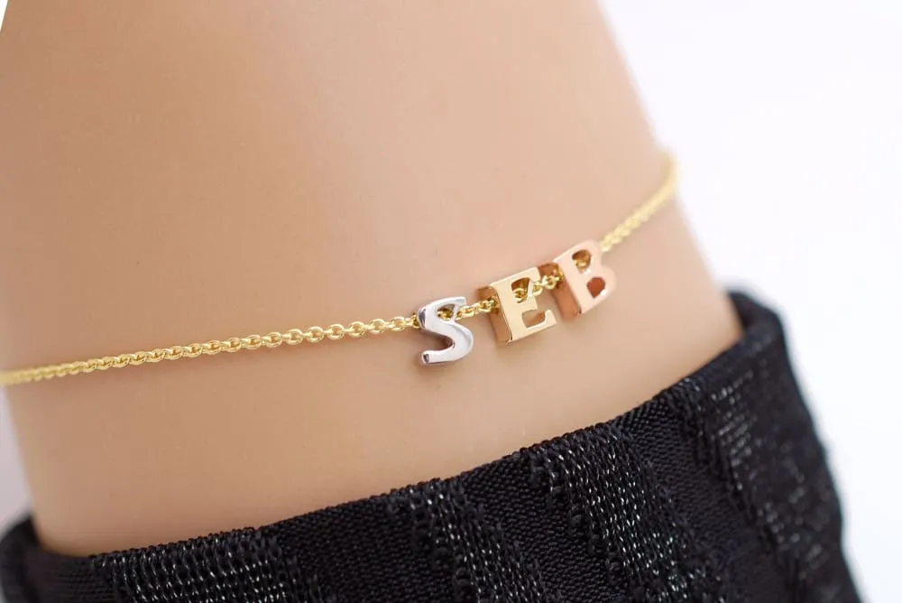 14K Gold Letter Bracelet add Tiny Initials, Heart or Star - Solid Gold Charms