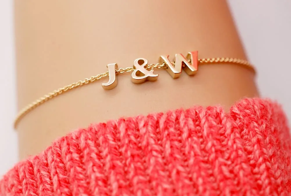 14K Gold Letter Bracelet add Tiny Initials, Heart or Star - Solid Gold Charms