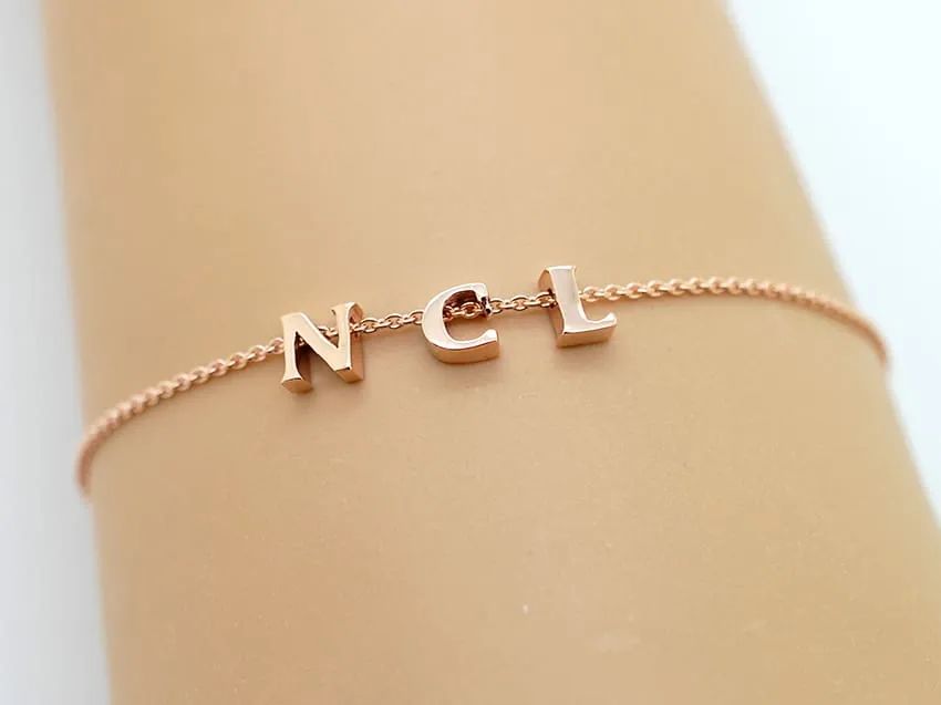 14K Gold Letter Bracelet add Tiny Initials, Heart or Star - Solid Gold Charms