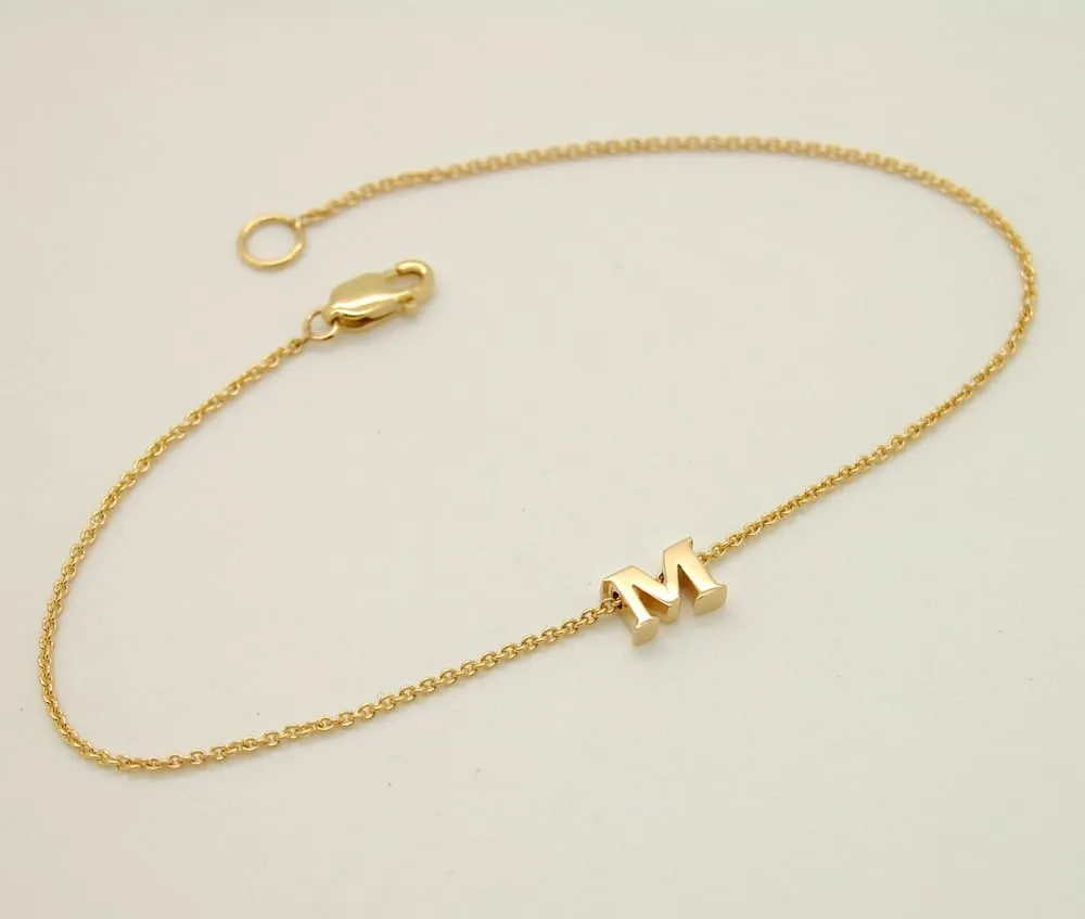 14K Gold Letter Bracelet add Tiny Initials, Heart or Star - Solid Gold Charms