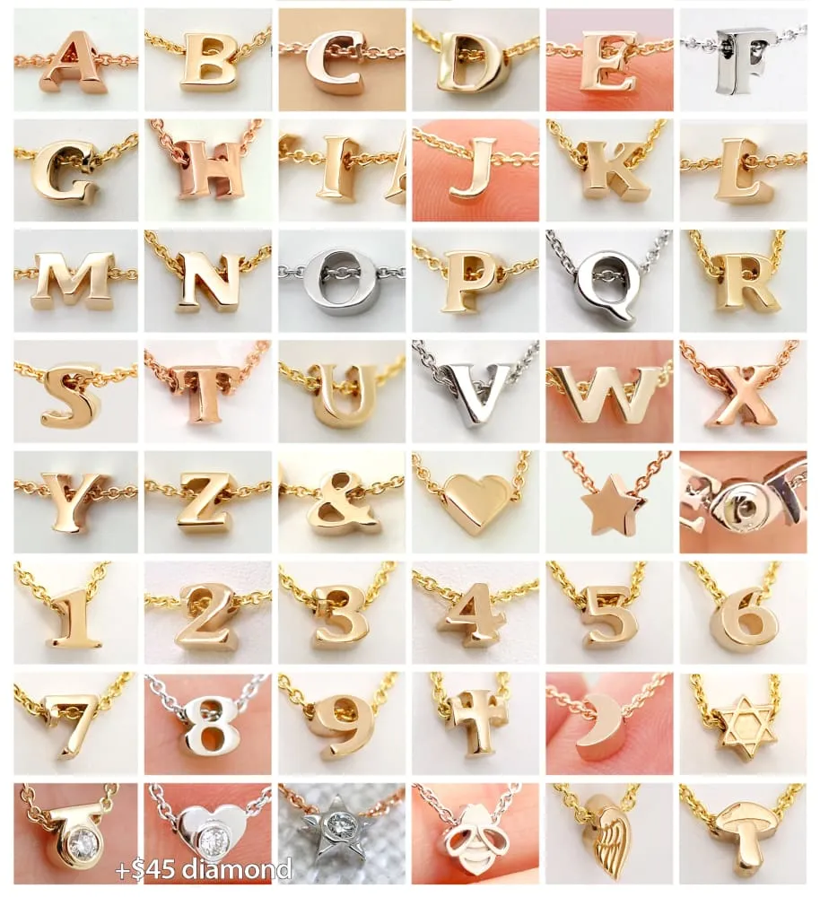 14K Gold Letter Bracelet add Tiny Initials, Heart or Star - Solid Gold Charms