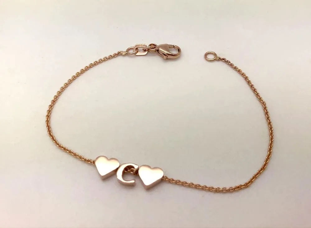 14K Gold Letter Bracelet add Tiny Initials, Heart or Star - Solid Gold Charms