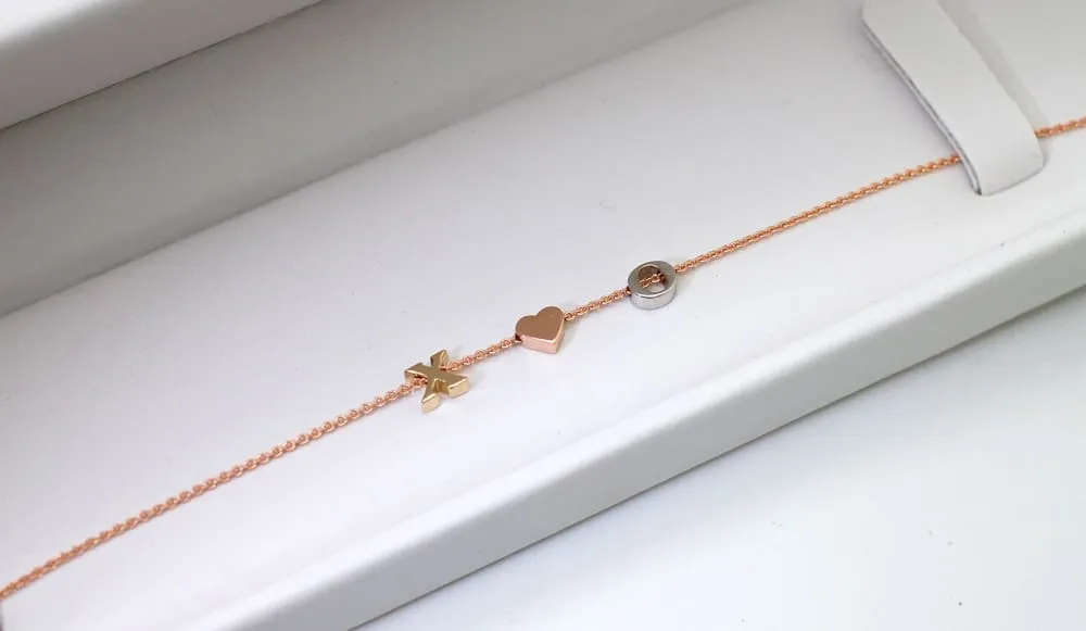 14K Gold Letter Bracelet add Tiny Initials, Heart or Star - Solid Gold Charms