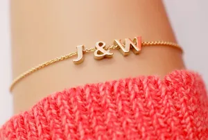 14K Gold Letter Bracelet add Tiny Initials, Heart or Star - Solid Gold Charms