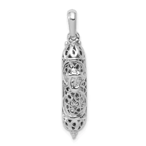 14K White Gold Rhodium Polished Textured Finish 3-D Mezuzah Pendant