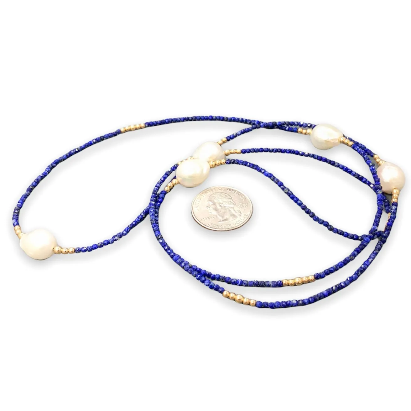 14K Y Gold Baroque FWP & Lapis Lazuli 36” Necklace