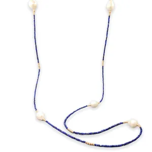 14K Y Gold Baroque FWP & Lapis Lazuli 36” Necklace