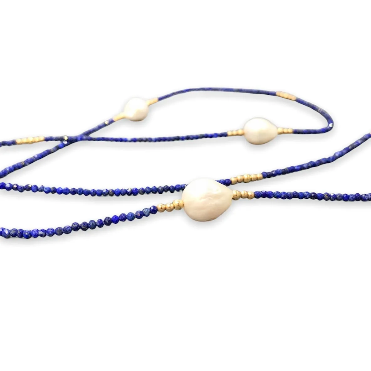 14K Y Gold Baroque FWP & Lapis Lazuli 36” Necklace