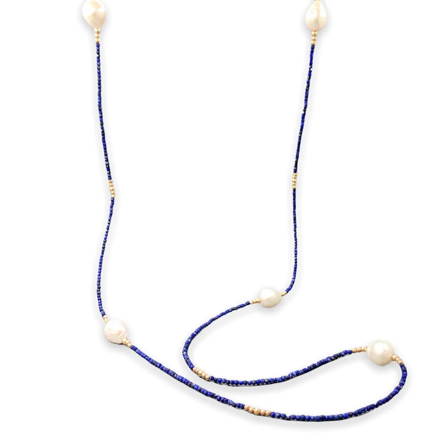14K Y Gold Baroque FWP & Lapis Lazuli 36” Necklace