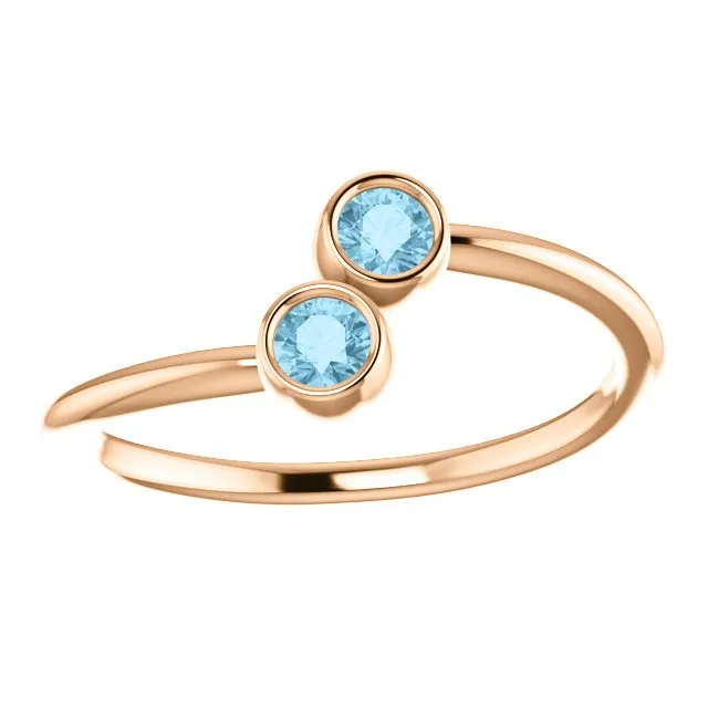 14KT GOLD 0.20 CTW ROUND AQUAMARINE 2 STONE RING