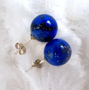 14kt yellow gold Lapis Lazuli bead stud style earring