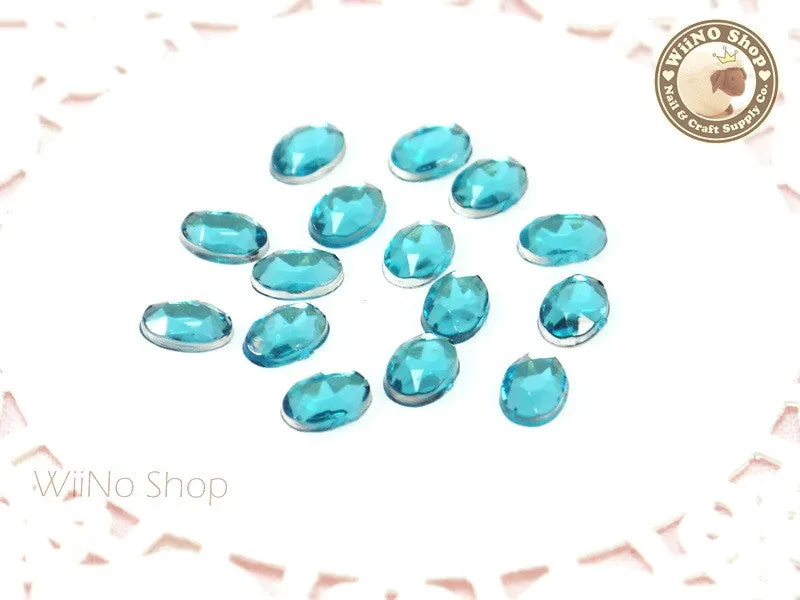 5 x 7mm Blue Aquamarine Oval Flatback Acrylic Rhinestone - 15 pcs