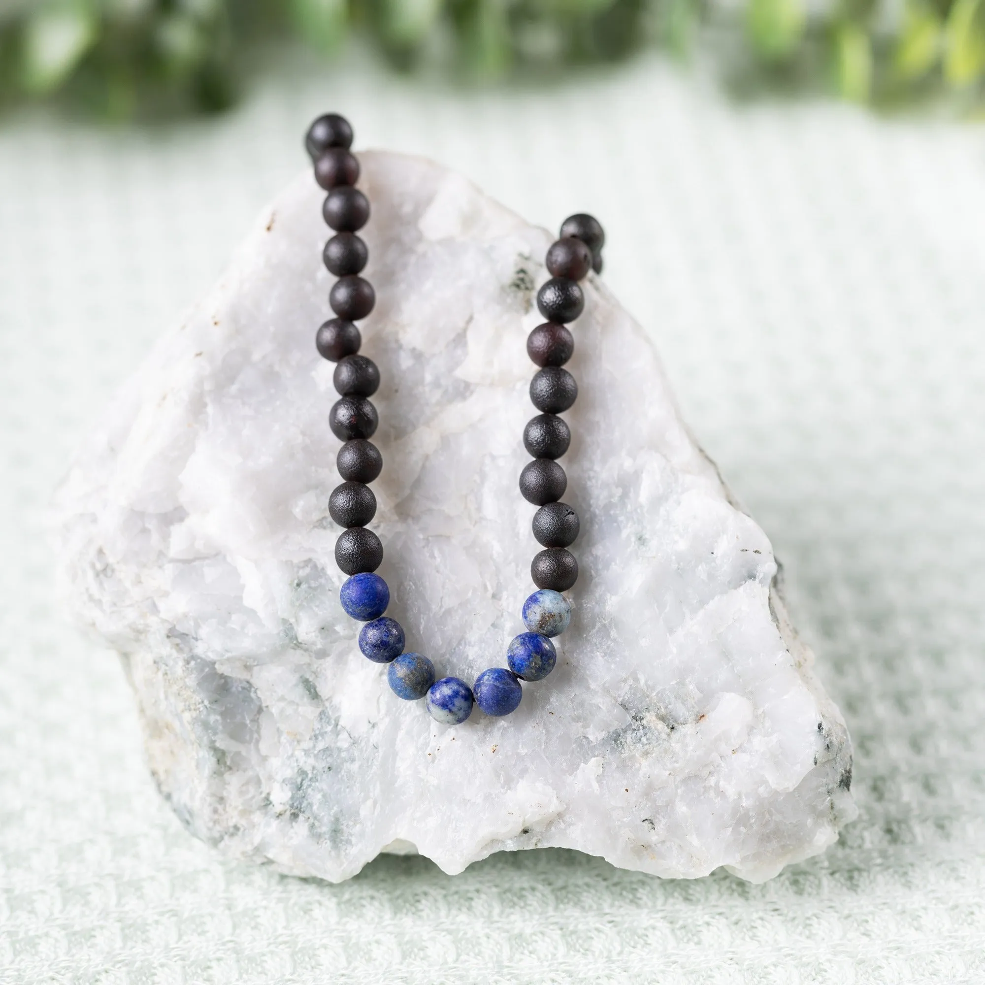 Adults | Lapis Lazuli   Raw Cherry Amber Necklace