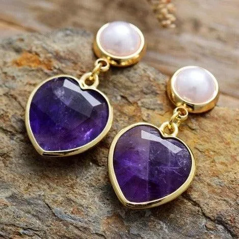 Amethyst Hearts Dangle Earrings