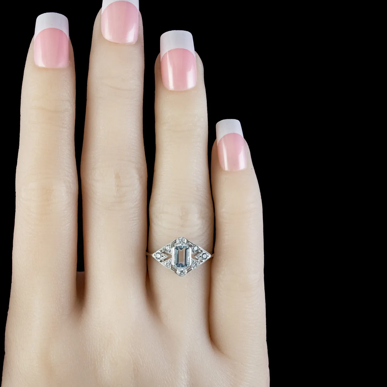 Art Deco Style Aquamarine Diamond Cluster Ring