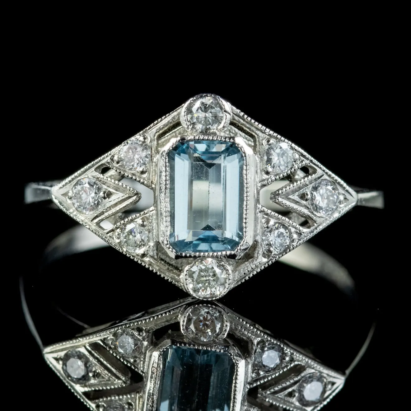 Art Deco Style Aquamarine Diamond Cluster Ring