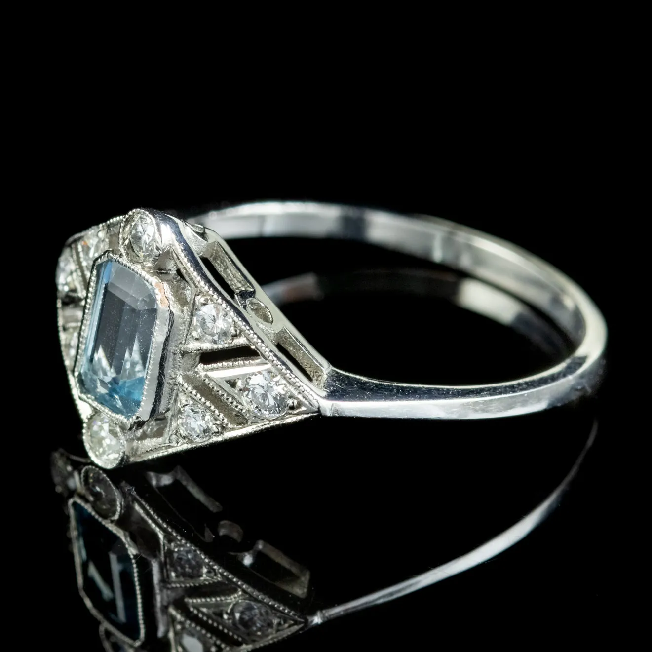 Art Deco Style Aquamarine Diamond Cluster Ring