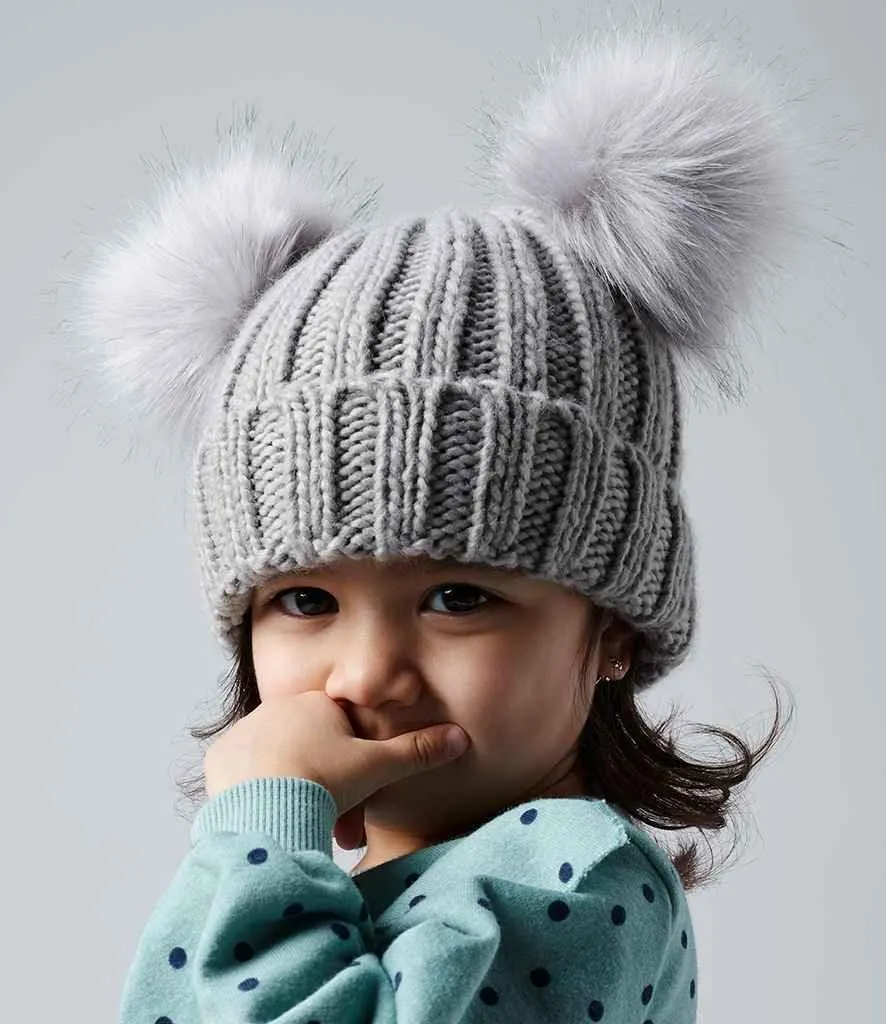 Beechfield Infant Faux Fur Double Pom Pom Beanie