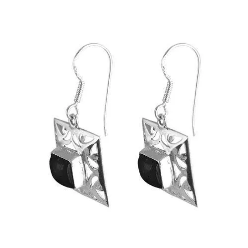 Black Onyx Jali Silver Earring