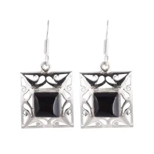 Black Onyx Jali Silver Earring