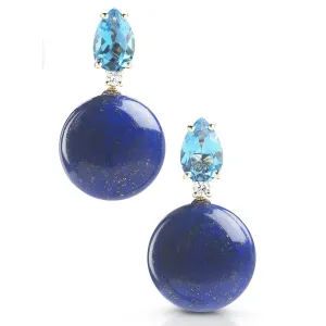 Bonbon - Drop Earrings with Blue Topaz, Lapis Lazuli and Diamonds, 18k Yellow Gold