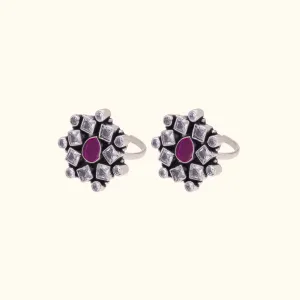 Charming 925 Silver Toe Ring with Pink & White Stones