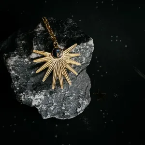 Dark Before the Dawn Sunburst Pendant Necklace with Copper Lapis Lazuli