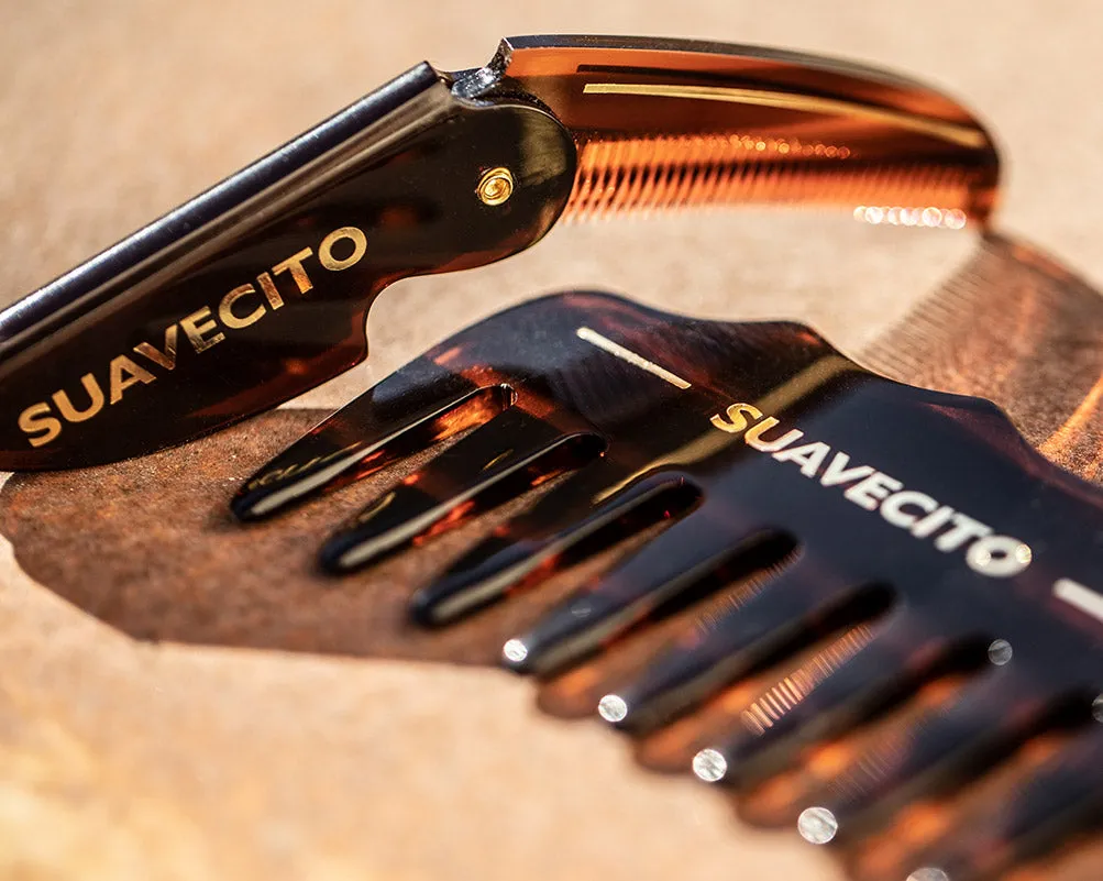 Deluxe Folding Mustache Comb - Amber