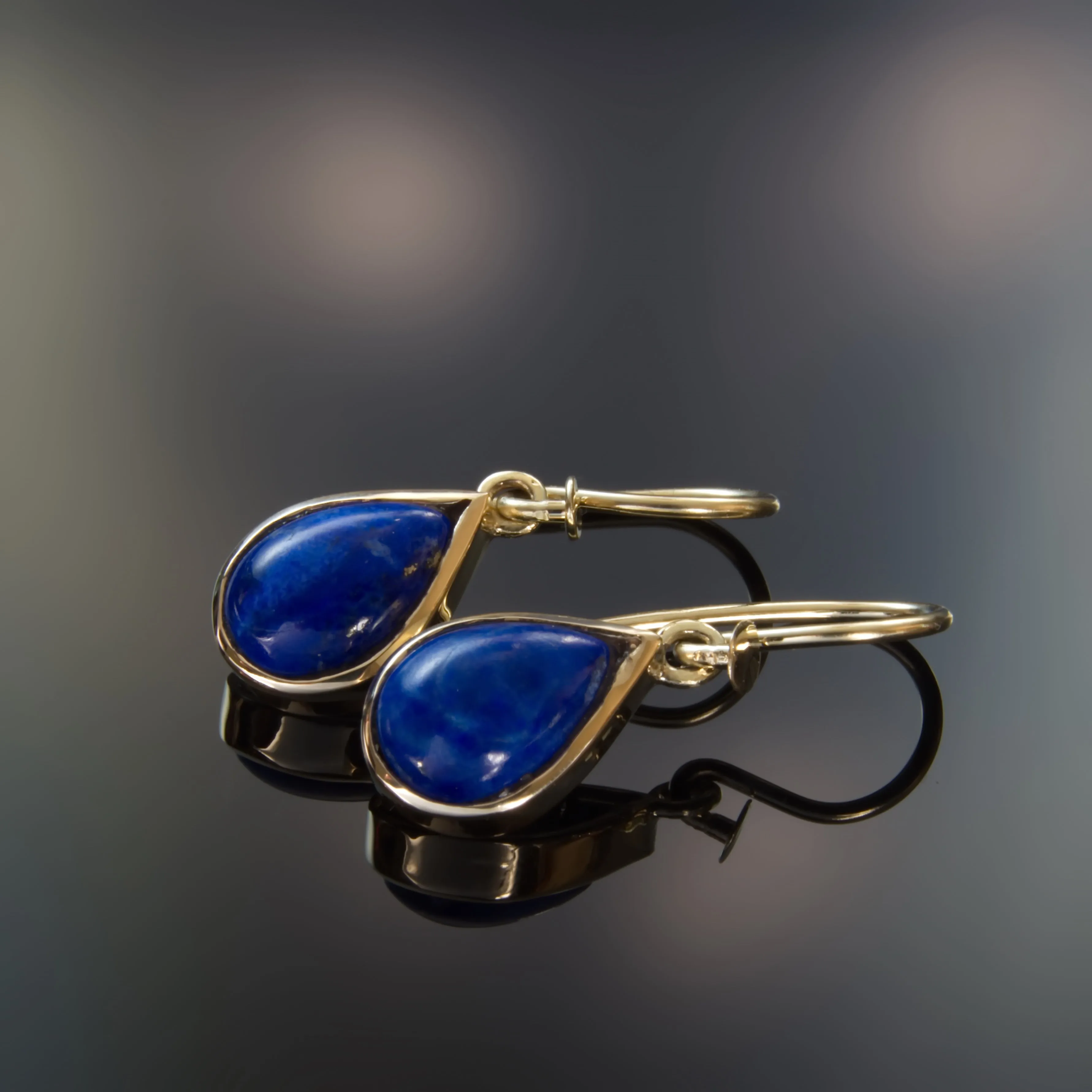 EG2240 Dangle Gold Earrings with Teardrop Lapis Lazuli