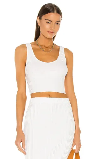 Enza Costa Rib Sweater Knit Cropped Scoop Tank in White