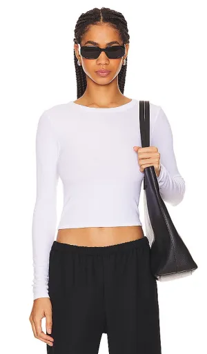 Enza Costa Silk Rib Cropped Long Sleeve Crew in White