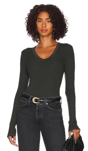 Enza Costa Silk Rib Fitted Top in Black