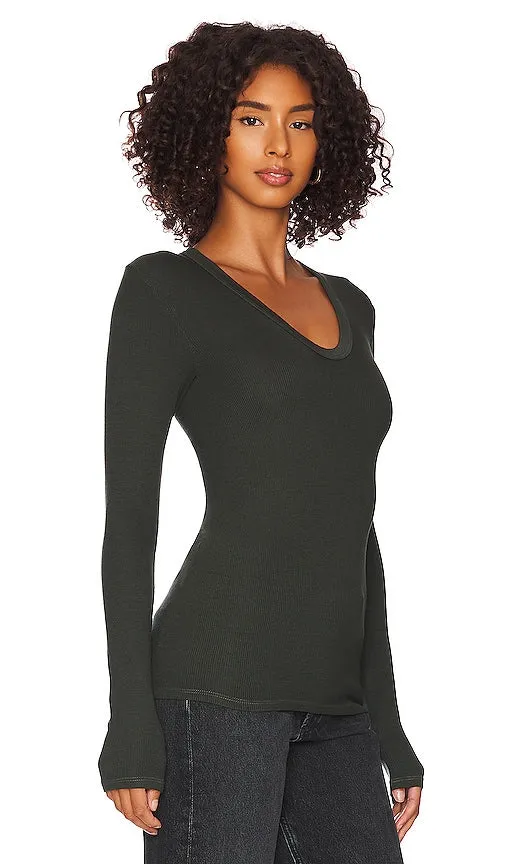 Enza Costa Silk Rib Fitted Top in Black