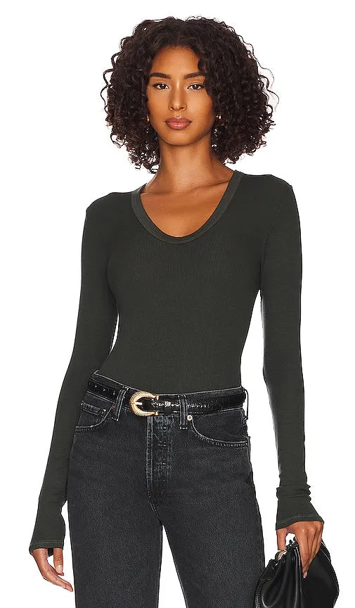 Enza Costa Silk Rib Fitted Top in Black