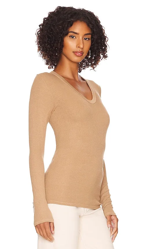 Enza Costa Silk Rib Fitted Top in Tan