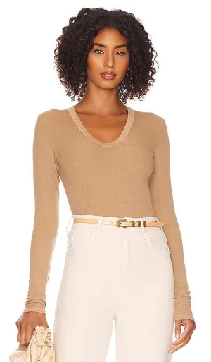 Enza Costa Silk Rib Fitted Top in Tan