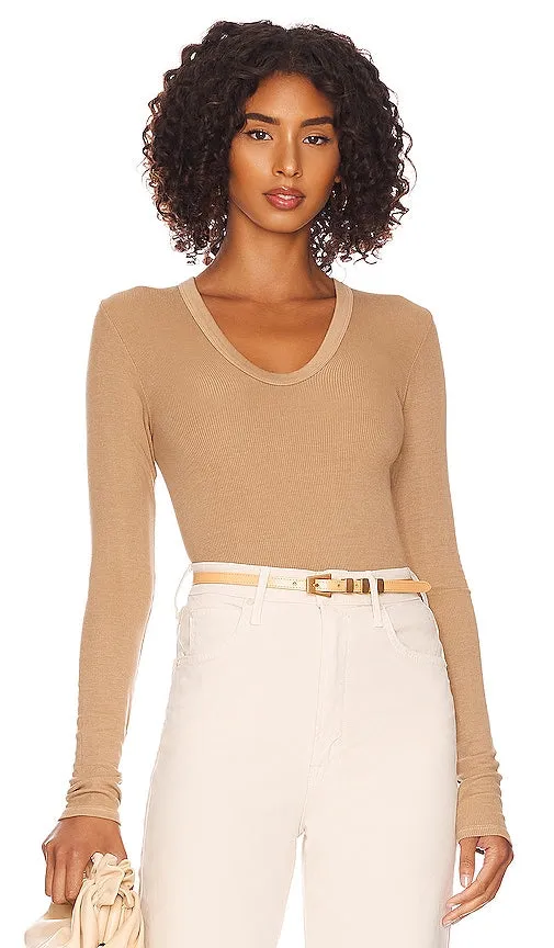 Enza Costa Silk Rib Fitted Top in Tan