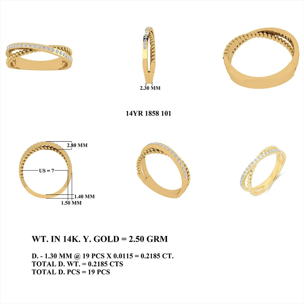 Gold Diamond Criss Cross Ring in US Size 7