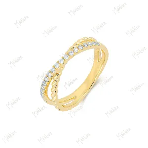 Gold Diamond Criss Cross Ring in US Size 7