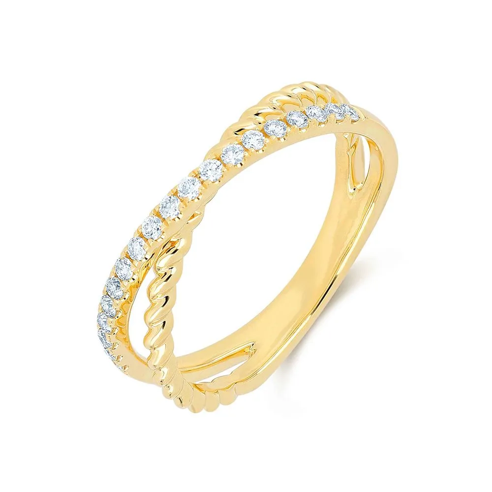 Gold Diamond Criss Cross Ring in US Size 7