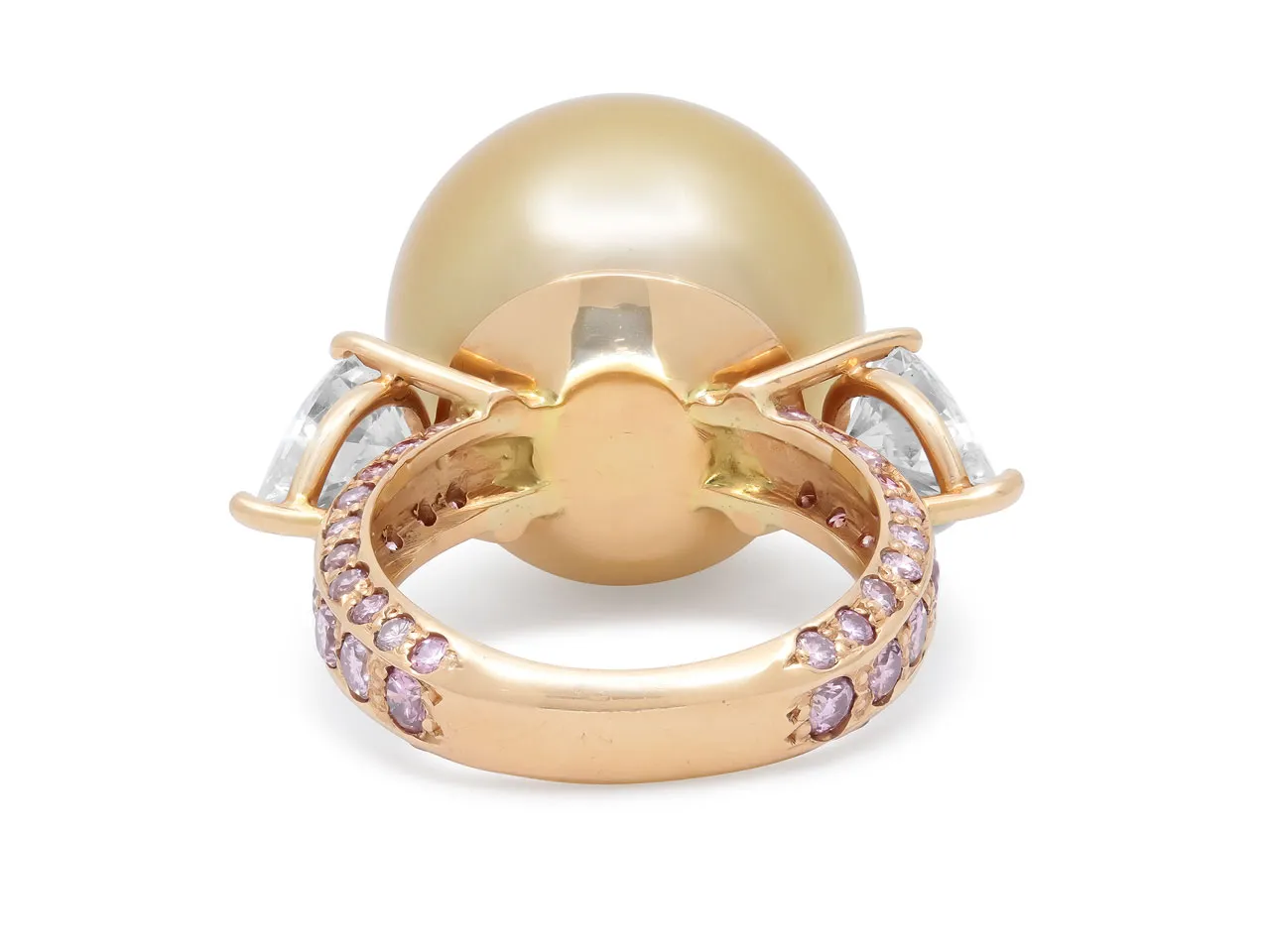 Gold South Sea Pearl and Pink and White Diamond Ring in 18K