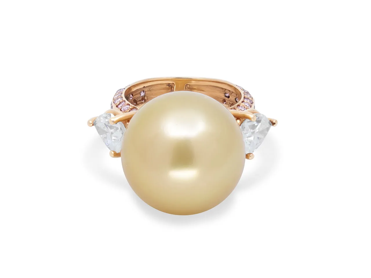 Gold South Sea Pearl and Pink and White Diamond Ring in 18K