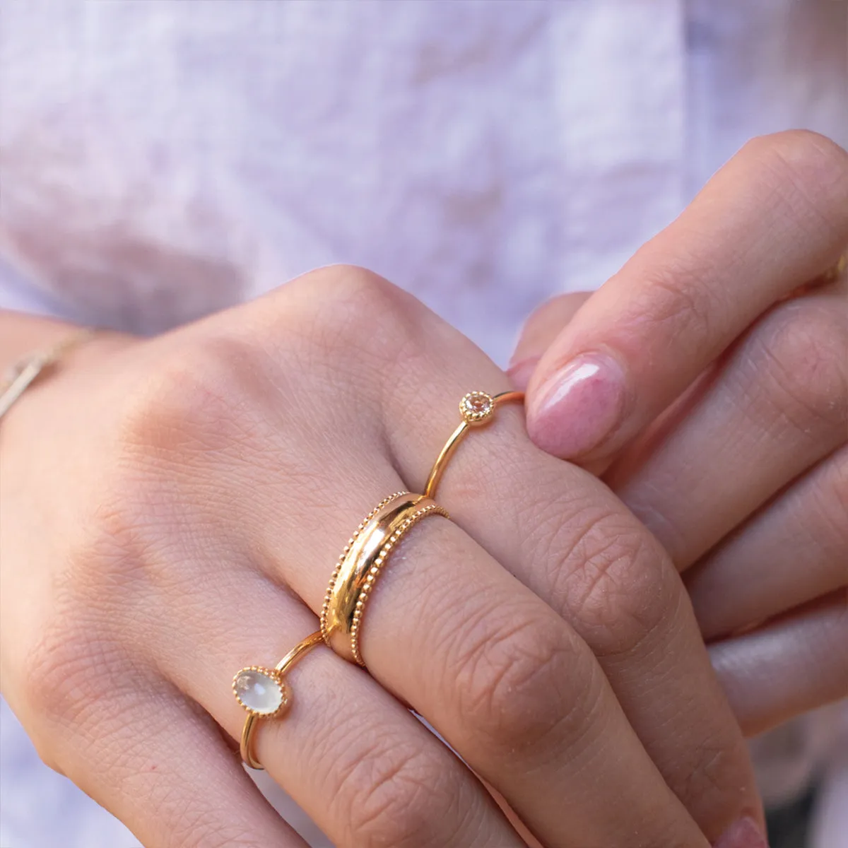 Gold Vermeil Oval Cabachon Aquamarine Ring