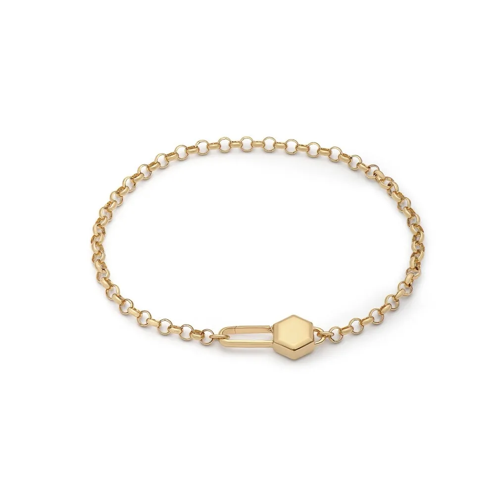 Hexagon Padlock Carabiner Bracelet - Gold - HXPB1GP