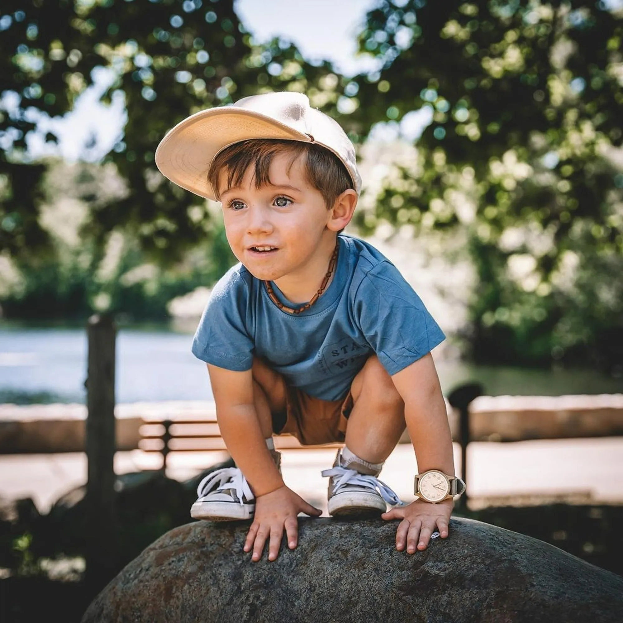 Kids | Rainbow Chakra   Raw Cherry Amber Hazelwood Necklace