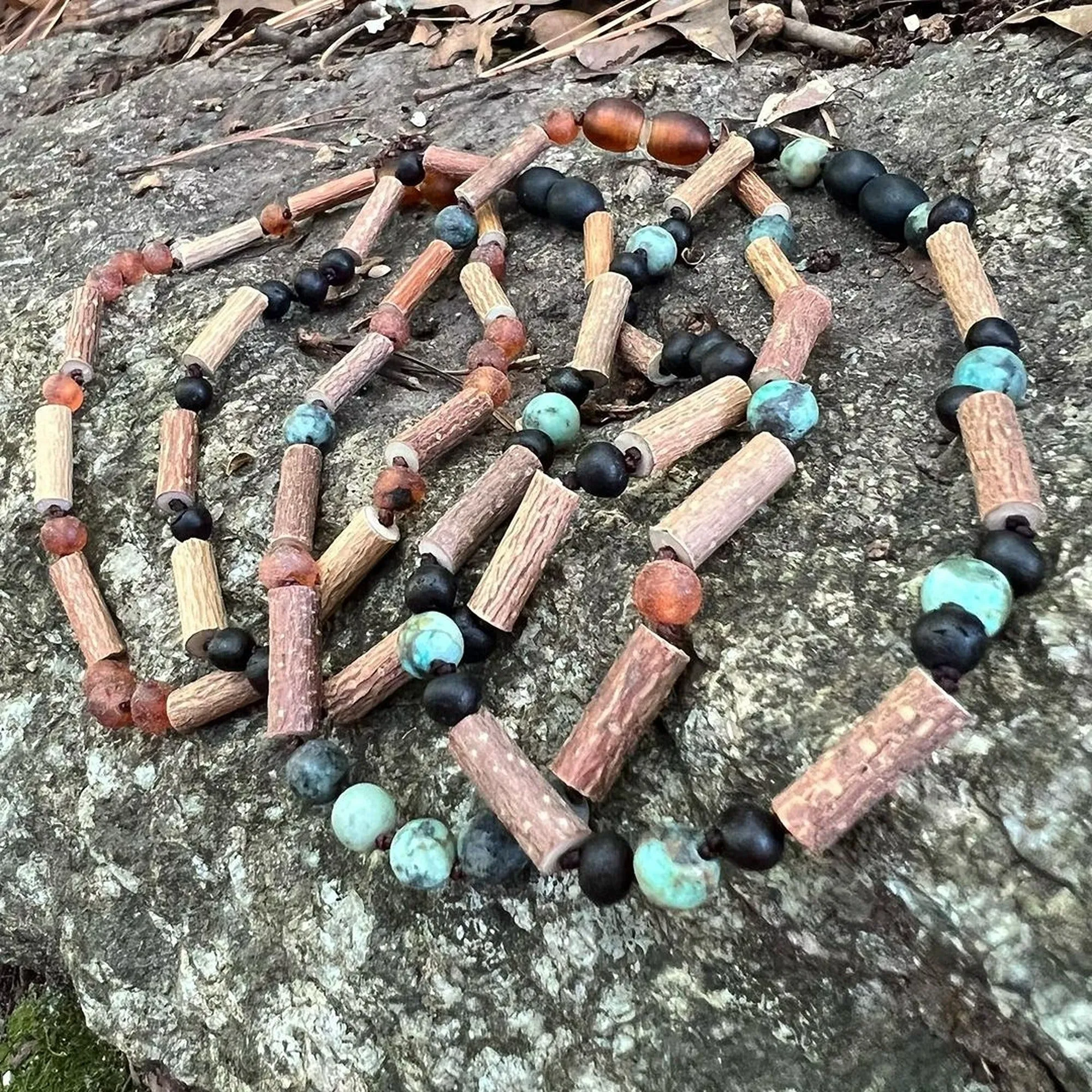 Kids | Rainbow Chakra   Raw Cherry Amber Hazelwood Necklace
