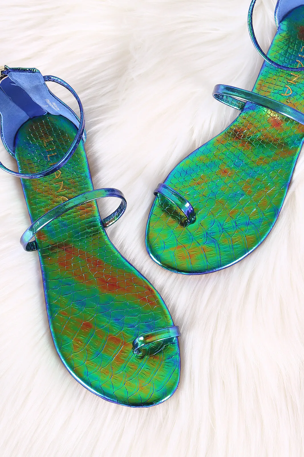 Liliana Holographic Snake Toe Ring Flat Sandal